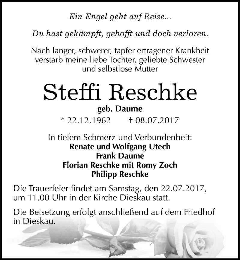  Traueranzeige für Steffi Reschke vom 15.07.2017 aus Mitteldeutsche Zeitung Halle/Saalkreis
