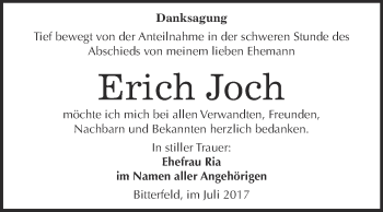 Traueranzeige von Erich Joch von WVG - Wochenspiegel Bitterfeld