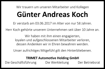 Traueranzeige von Günter Andreas Koch von Mitteldeutsche Zeitung Quedlinburg