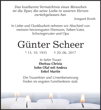 Traueranzeige von Günter Scheer von Mitteldeutsche Zeitung Halle/Saalkreis