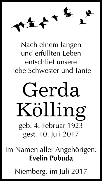 Traueranzeige von Gerda Kölling von Mitteldeutsche Zeitung Halle/Saalkreis