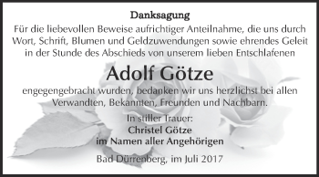Traueranzeige von Adolf Götze von Super Sonntag Merseburg