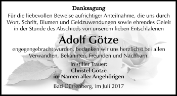 Traueranzeige von Adolf Götze von Mitteldeutsche Zeitung Merseburg/Querfurt