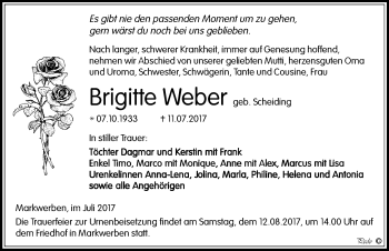 Traueranzeige von Brigitte Weber von Mitteldeutsche Zeitung Weißenfels