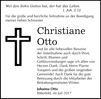 Traueranzeige von Christiane Otto von Mitteldeutsche Zeitung Bitterfeld