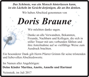 Traueranzeige von Doris Braune von Mitteldeutsche Zeitung Quedlinburg
