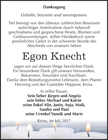 Traueranzeige von Egon Knecht von Mitteldeutsche Zeitung Bitterfeld