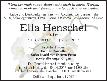 Traueranzeige von Ella Henschel von Mitteldeutsche Zeitung Merseburg/Querfurt
