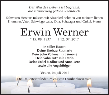 Traueranzeige von Erwin Werner von Mitteldeutsche Zeitung Weißenfels