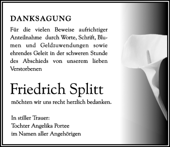 Traueranzeige von Friedrich Splitt von Mitteldeutsche Zeitung Merseburg/Querfurt