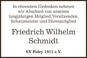 Traueranzeige von Friedrich Wilhelm Schmidt von Super Sonntag Bernburg