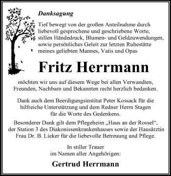 Traueranzeige von Fritz Herrmann von Mitteldeutsche Zeitung Dessau-Roßlau