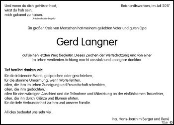 Traueranzeige von Gerd Langner von Mitteldeutsche Zeitung Weißenfels