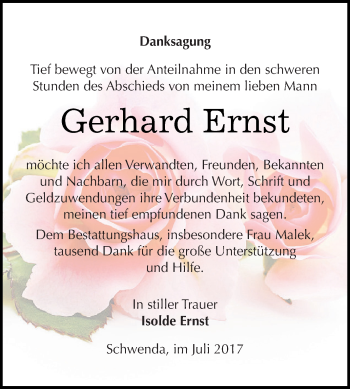 Traueranzeige von Gerhard Ernst von Super Sonntag SGH Mansf. Land