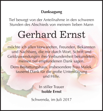 Traueranzeige von Gerhard Ernst von Mitteldeutsche Zeitung Sangerhausen