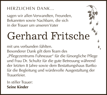 Traueranzeige von Gerhard Fritsche von WVG - Wochenspiegel Dessau / Köthen