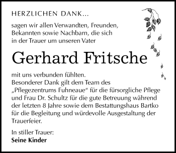 Traueranzeige von Gerhard Fritsche von Mitteldeutsche Zeitung Köthen