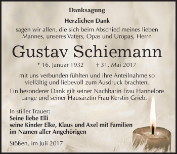 Traueranzeige von Gustav Schiemann von Mitteldeutsche Zeitung Weißenfels