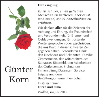 Traueranzeige von Günther Korn von Mitteldeutsche Zeitung Bitterfeld