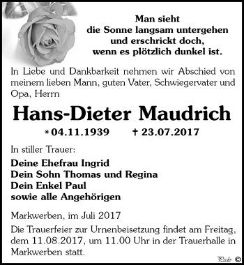 Traueranzeige von Hans-Dieter Maudrich von Mitteldeutsche Zeitung Weißenfels