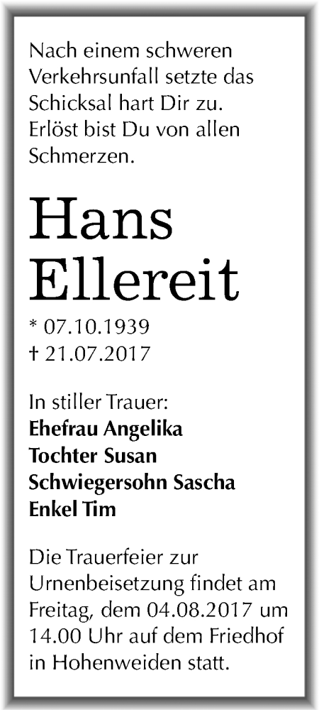  Traueranzeige für Hans Ellereit vom 29.07.2017 aus Mitteldeutsche Zeitung Halle/Saalkreis