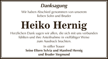 Traueranzeige von Heiko Hernig von WVG - Wochenspiegel Dessau / Köthen
