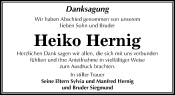 Traueranzeige von Heiko Hernig von Mitteldeutsche Zeitung Dessau-Roßlau