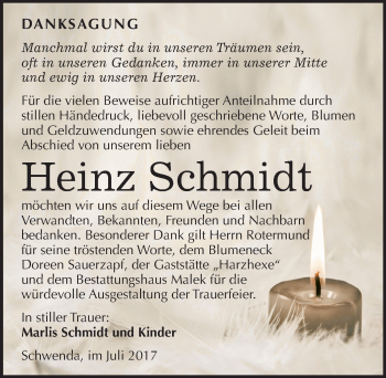 Traueranzeige von Heinz Schmidt von Mitteldeutsche Zeitung Sangerhausen