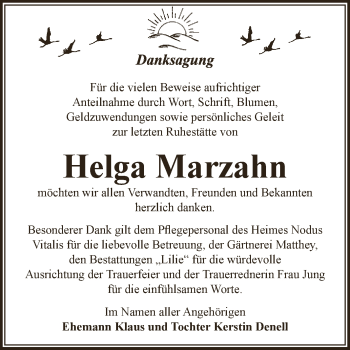 Traueranzeige von Helga Marzahn von WVG - Wochenspiegel Dessau / Köthen