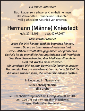 Traueranzeige von Hermann Männe Kniestedt von Mitteldeutsche Zeitung Halle/Saalkreis