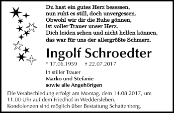 Traueranzeige von Ingolf Schroedter von Mitteldeutsche Zeitung Quedlinburg