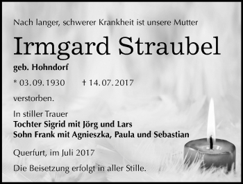 Traueranzeige von Irmgard Straubel von Mitteldeutsche Zeitung Merseburg/Querfurt