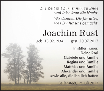 Traueranzeige von Joachim Rust von Mitteldeutsche Zeitung Quedlinburg