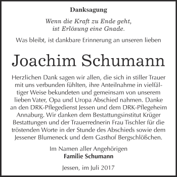 Traueranzeige von Joachim  Schumann von Super Sonntag Wittenberg