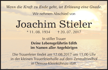 Traueranzeige von Joachim Stieler von Mitteldeutsche Zeitung Dessau-Roßlau