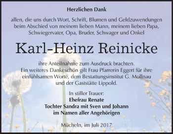 Traueranzeige von Karl-Heinz Reinicke von WVG - Wochenspiegel Merseburg
