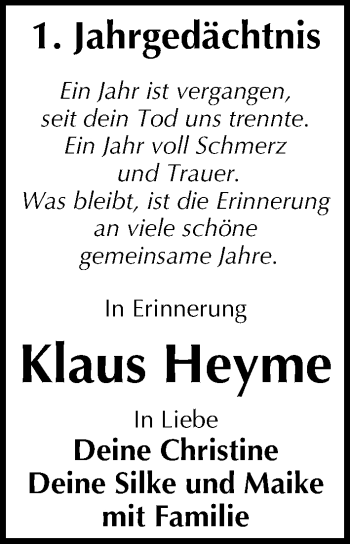 Traueranzeige von Klaus Heyme von Mitteldeutsche Zeitung Weißenfels