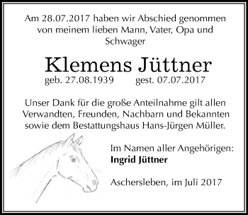 Traueranzeige von Klemens Jüttner von Mitteldeutsche Zeitung Aschersleben
