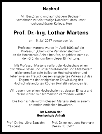 Traueranzeige von Lothar Martens von Mitteldeutsche Zeitung