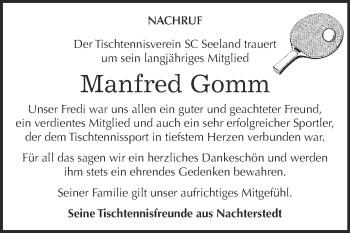 Traueranzeige von Manfred Gomm von Super Sonntag Aschersleben