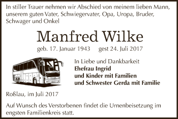 Traueranzeige von Manfred Wilke von WVG - Wochenspiegel Dessau / Köthen