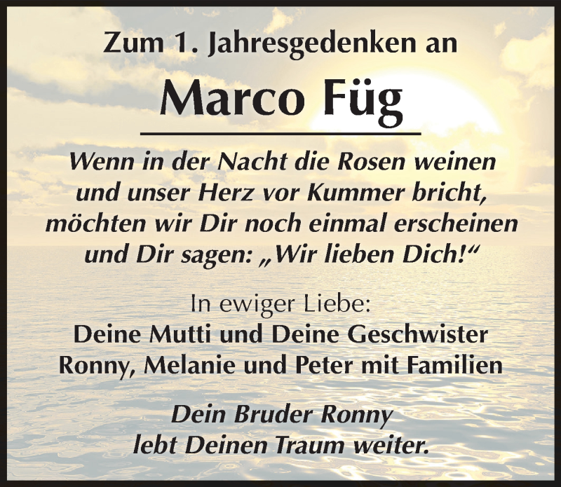  Traueranzeige für Marco Füg vom 28.07.2017 aus Mitteldeutsche Zeitung Aschersleben