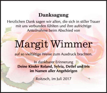 Traueranzeige von Margit Wimmer von Mitteldeutsche Zeitung Bitterfeld