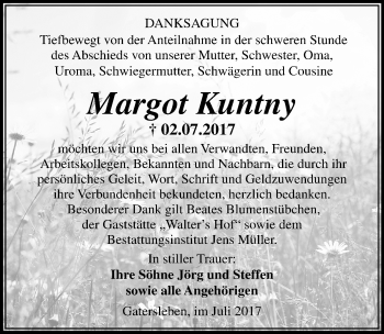 Traueranzeige von Margot Kuntny von Mitteldeutsche Zeitung Aschersleben