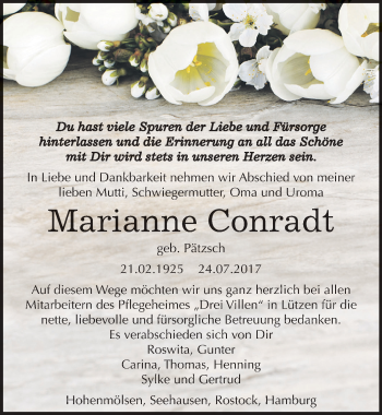 Traueranzeige von Marianne Conradt von Mitteldeutsche Zeitung Weißenfels