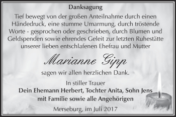 Traueranzeige von Marianne Gipp von Super Sonntag Merseburg