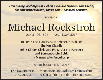 Traueranzeige von Michael Rockstroh von WVG - Wochenspiegel Merseburg