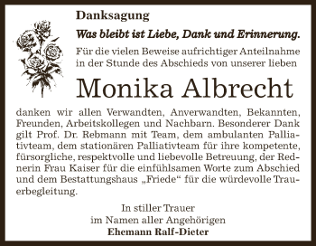 Traueranzeige von Monika Albrecht von WVG - Wochenspiegel Dessau / Köthen
