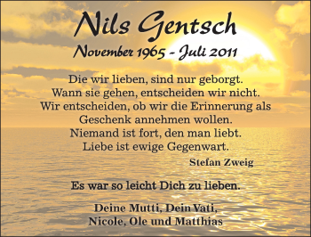 Traueranzeige von Nils Gentsch von Mitteldeutsche Zeitung Zeitz