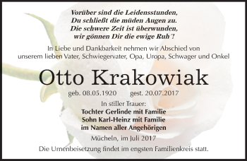 Traueranzeige von Otto Krakowiak von Mitteldeutsche Zeitung Merseburg/Querfurt